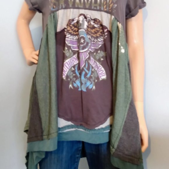 LYNYRD SKYNYRD Tennessee Whiskey Asymmetrical T Shirt Tunic Dress Reworked Large - Picture 2 of 5